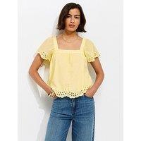 New Look Embroidered Square Neck Blouse - Yellow