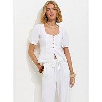 New Look Linen Rich Shell Button Peplum Top - White