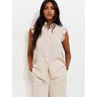 New Look Cotton Striped Sleeveless Frill Shirt - Cream