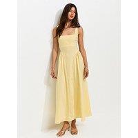 New Look Square Neck Gathered Hips Midi Dress - Light Yellow