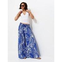 New Look Shell Print Palazzo Trousers - Blue