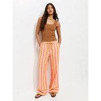 New Look Cotton Striped Wide Leg Trousers - Pink