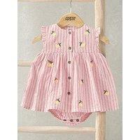 Mamas & Papas Baby Girls Lemon Embroidered Dress - Pink