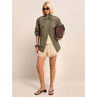 New Look Cinched Waist Funnel Neck Jacket - Light Khaki
