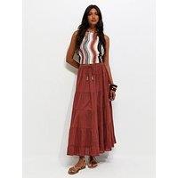 New Look Cotton Tiered Maxi Skirt - Rust