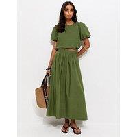 New Look Cotton Poplin Circle Skirt - Dark Khaki