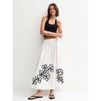 New Look Flower Embroidered Midi Skirt - Cream