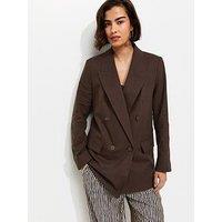 New Look Dark Brown Linen Blend Blazer - Brown