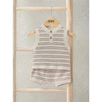 Mamas & Papas Baby Unisex Stripe Knitted Sleeveless Top & Shorts Set - Beige