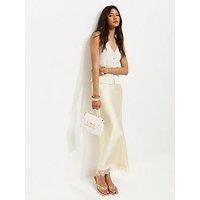 New Look Satin Lace Hem Midi Skirt - Cream