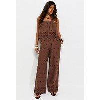 New Look Cotton Broderie Wide Leg Co-Ord Trousers - Brown