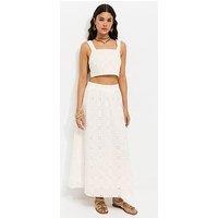New Look Embroidered Cut Out Maxi Skirt - White