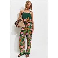 New Look Palm Goya Wide Leg Co-Ord Trousers - Green