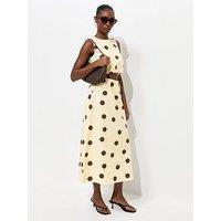 New Look Cotton Large Spot Print Circle Skirt - Cream