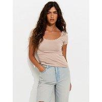 New Look Mink Lace Trim Scoop Neck T-Shirt - Mink