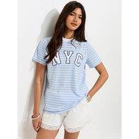 New Look Cotton Striped Nyc Relaxed Fit T-Shirt - Blue
