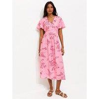 New Look Vino Print Flutter Sleeve Midi Dress - Pink