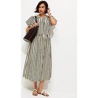 New Look Striped Drop Waist Puff Sleeve Midi Dress - Black