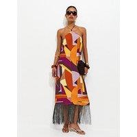New Look Multicoloured Geometric Print Halter Neck Midi Dress - Multi