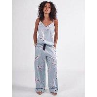 Cyberjammies Grace Mint Green Swan Print Cami & Wide Leg Pyjama Bottoms
