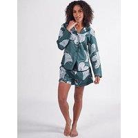 Cyberjammies Grace Green Floral Print L/Slv Pyjama Top & Shorts Set