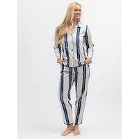 Cyberjammies Celestial Nights Navy Printed Stripe L/Slv Pyjama Top & Bottoms Set