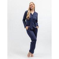 Cyberjammies Celestial Nights Navy Revere 2X2 Ribbed Jersey L/Slv Pyjama Top & Bottoms Set