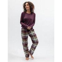 Cyberjammies Wild Slumber Plum Slouch Longsleeve Jersey Top & Brushed Pyjama Checks Set
