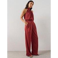 The Very Collection Textured Wide Leg Satin Trousers - Orange