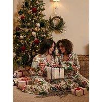 Cyberjammies Merry & Bright Red Christmas Postcard Print Longsleeve Pyjama Set