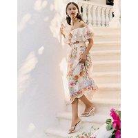 Friends Like These Cotton Voile Bardot Belted Placement Midi - Cream