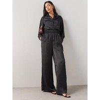 The Very Collection Satin Wide Leg Trousers - Black