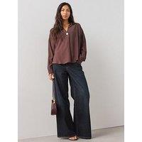 The Very Collection V-Neck Gold Detail Shirt - Brown