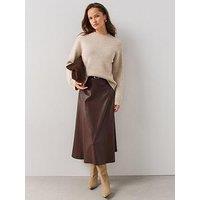 The Very Collection Pu Belted Midi Skirt - Brown