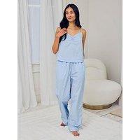 Chelsea Peers Cotton Soleil Stripe Print Cami Long Pyjama Set - Blue