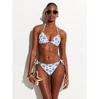 New Look Floral Print Moulded Halter Neck Bikini Top - Blue