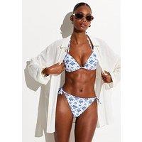 New Look Floral Print Tie Side Bikini Briefs - Blue