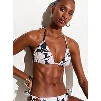 New Look Hibiscus Print Triangle Bikini Top - Black