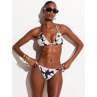 New Look Hibiscus Print Side Tie Bikini Bottoms - Black