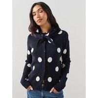 The Very Collection Polka Dot Crew Neck Cardigan With Scarf - Navy