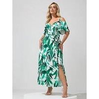 Yours Curve Abstract Cold Shoulder Maxi Dress - Green