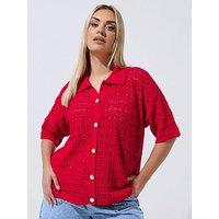 Yours Curve Crochet Shirt - Red