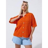 Yours Curve Crochet Shirt - Orange