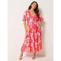 Yours Curve Floral Tie Dress - Pink