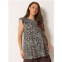 Yours Curve Frill Sleeve Leopard Print Vest - Brown
