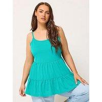 Yours Curve Pom Pom Detail Strappy Tiered Vest - Turquoise Blue