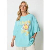 Yours Curve 'Chasing The Sun' Graphic T-Shirt - Blue