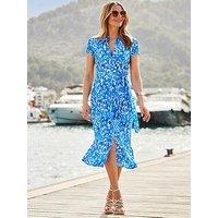 Sosandar Animal Print Midi Shirt Dress With Belt - Blue