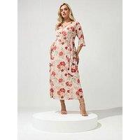 Yours Curve Floral Mesh Wrap Dress - Cream