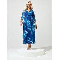 Yours Curve Abstract Mesh Wrap Dress - Blue